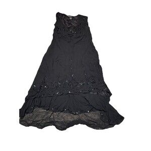 Jones New York Black Silk Dress 4 Sleeveless Beaded Sheer Layer Hem Fairy Goth